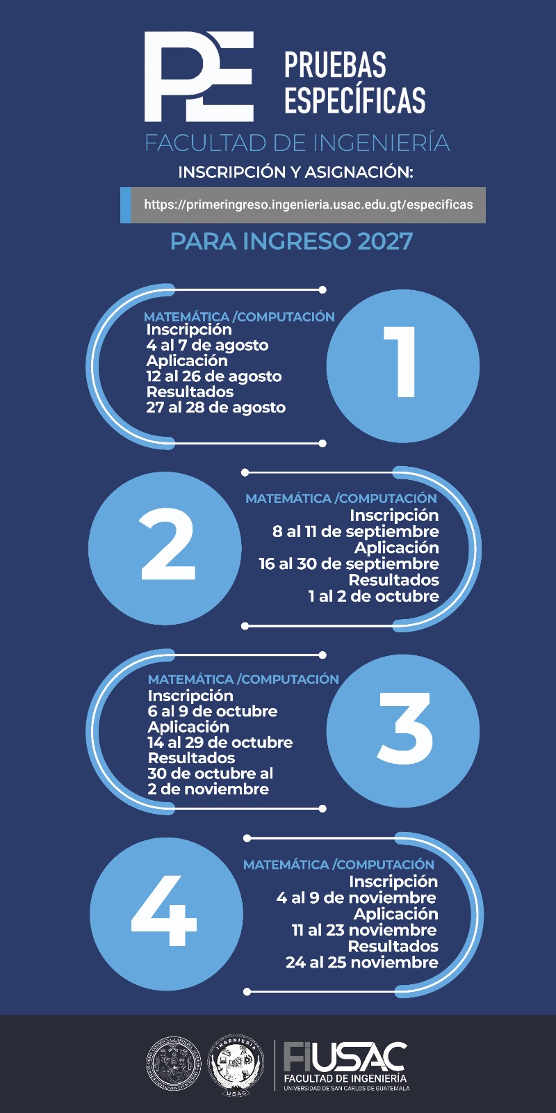 INFORMACIÓN DE FECHAS DE PRUEBAS ESPECÍFICAS.